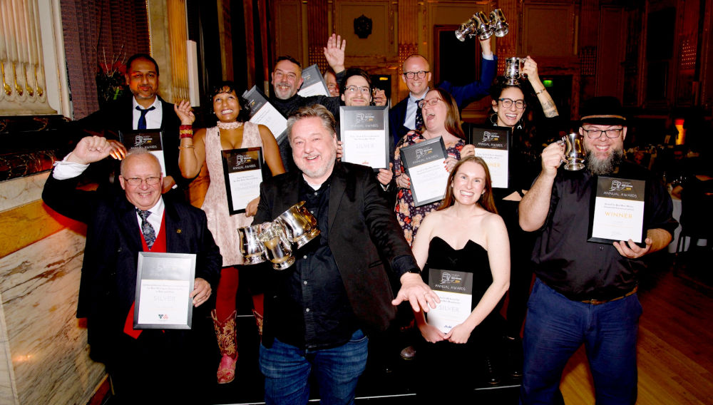 Winners of the Guild of Beer Writers Awards 2021 including overall Beer Writer of the Year Pete Brown (centre; photo: The British Guild of Beer Writers)