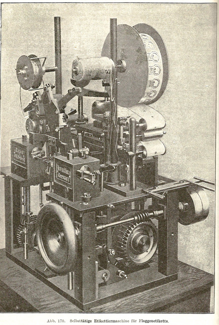 Eine Etikettiermaschine aus den 1920er Jahren (Quelle: Archiv Fachverlag Hans Carl)