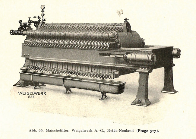 Abbildung eines Maischefilters von Weigelwerk in einem Fachbuch von 1940 (Quelle: Archiv Fachverlag Hans Carl)