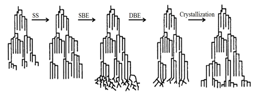 Vereinfachtes Schema der Synthese eines kristallinen AP-Moleküls