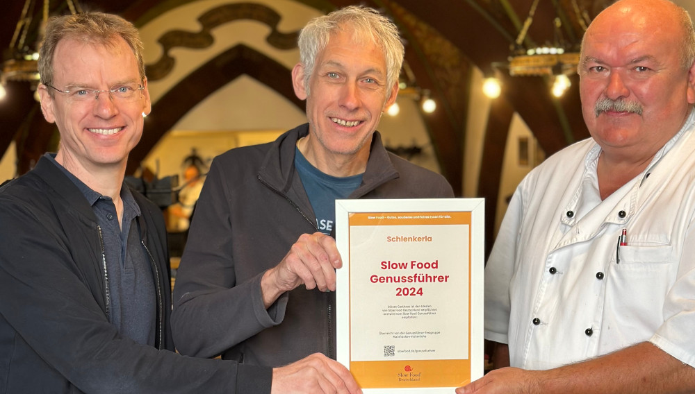 Schlenkerla-Inhaber Matthias Trum, Andreas Schneider von Slow Food und Koch Stefan Künzel Schlenkerla-Inhaber Matthias Trum, Andreas Schneider von Slow Food und Koch Stefan Künzel