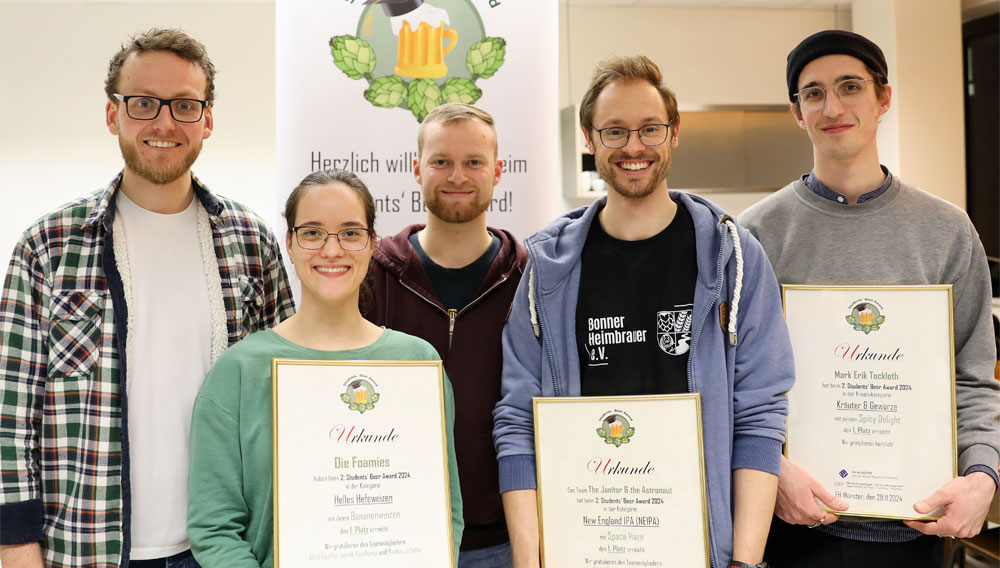Die GewinnerInnen des ersten Preises beim Students‘ Beer Award (Foto: FH Münster/Dzemila Muratovic) Die GewinnerInnen des ersten Preises beim Students‘ Beer Award (Foto: FH Münster/Dzemila Muratovic)